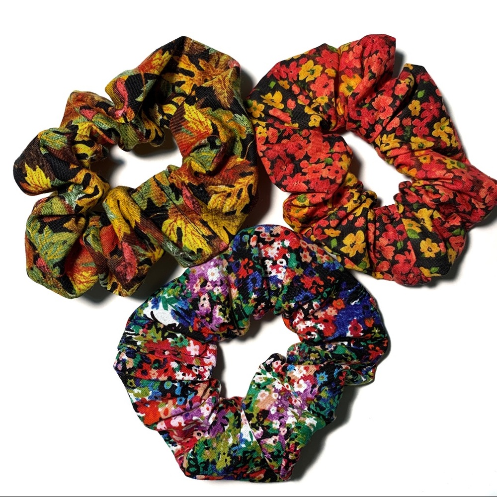 Scrunchie Hair Tie Set Floral Fall Floral Leaves